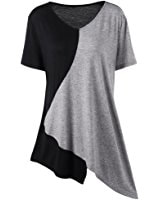 V-Neck T-Shirt Trim Asymmetrical Pullover Patchwork Top$5.99 