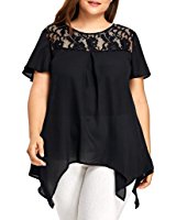 Goddessvan Clearance Deal ! Plus Size Tops,Womens Chiffon Short Sleeve Floral Lace Blouse T-Shirt Price: 	$5.99